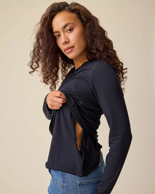 Modal Long Sleeve Nursing T-shirt | Black