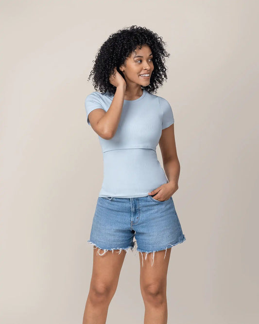 Ribbed Bamboo Crew Neck Nursing T-shirt | French Blue